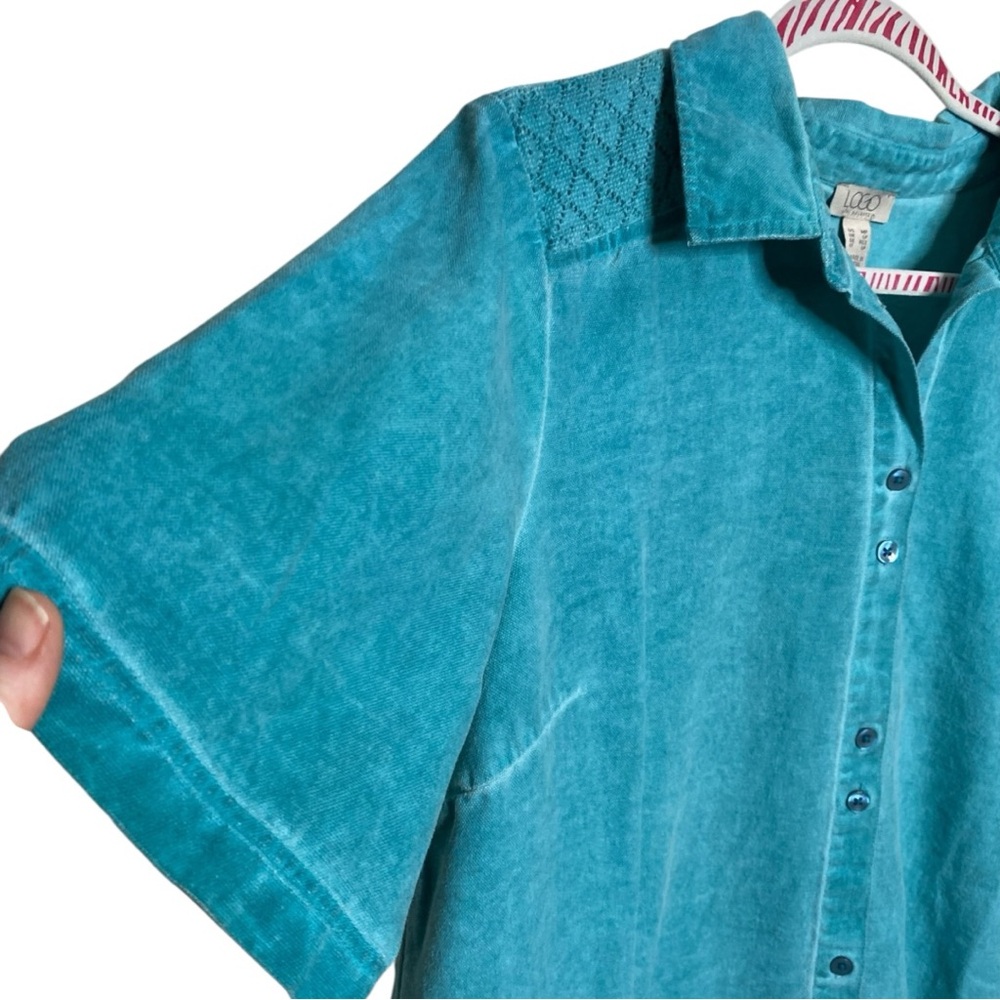LOGO by Lori Goldstein Teal Button-Down Midi Dress - Picture 3 of 10